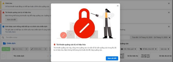 quảng cáo Facebook bị vô hiệu hóa 1